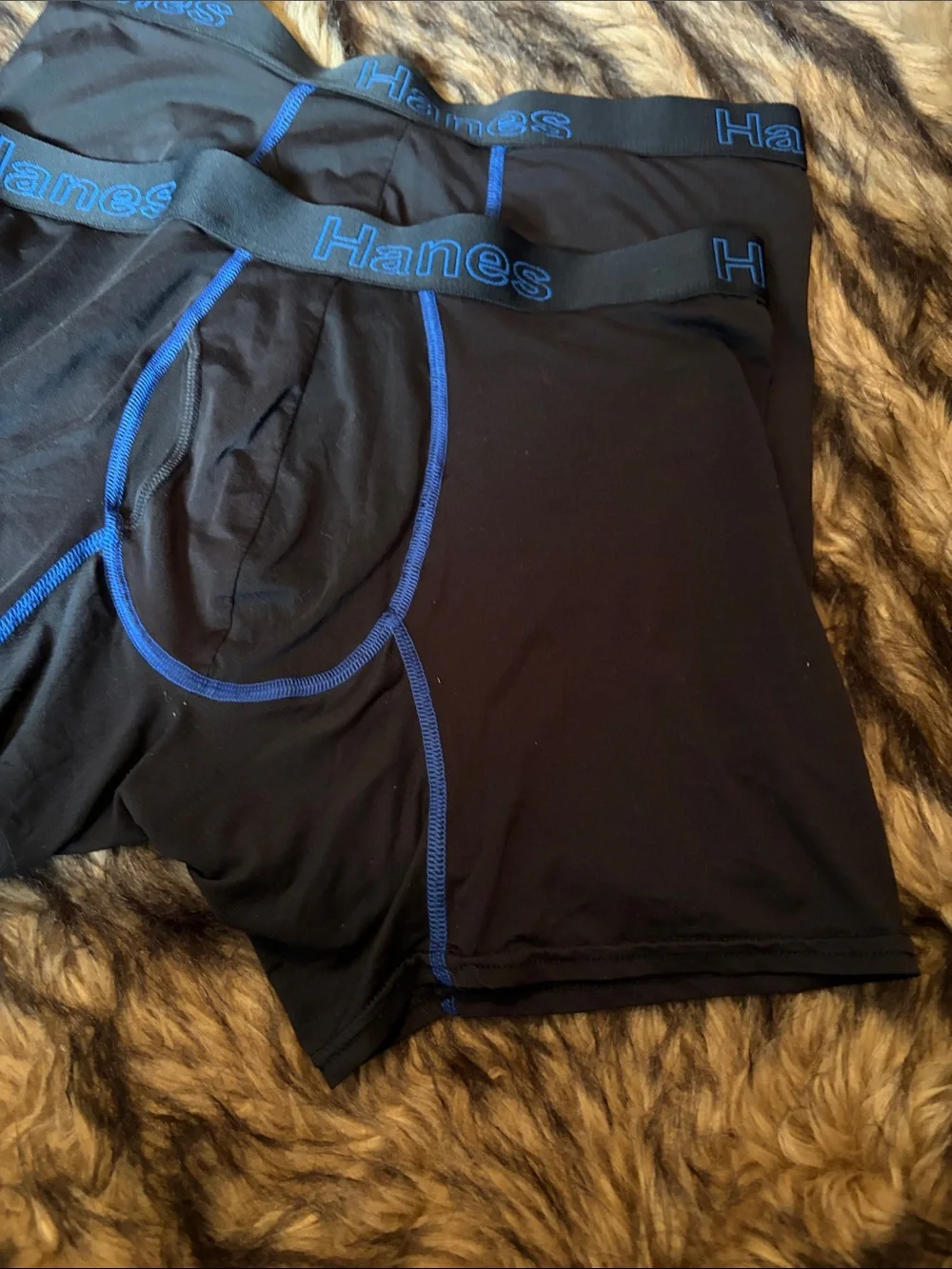 Hanes Comfort Flex Fit Black Boxer Briefs with Blue Trim - Men's 2-Pack Size L